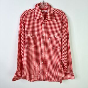 Vintage 70s Levi’s Plaid Western Button Up Shirt Red Large USA Made